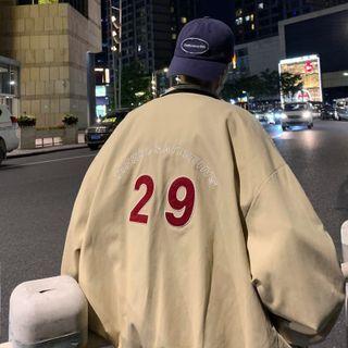 Number Embroidered Collared Jacket