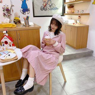 Sailor Collared Shirt / Pleated Midi Skirt
