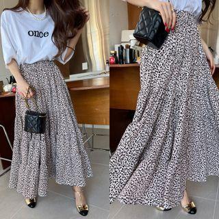 Leopard Tiered Long Skirt Ivory - One Size