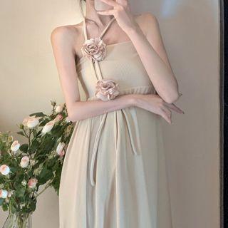 Halter Floral Dress Almond - One Size