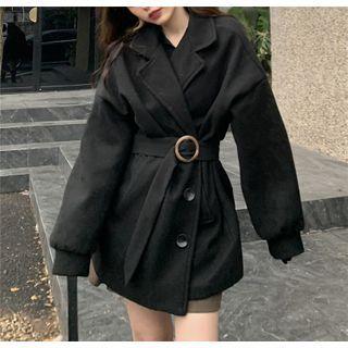 Belted Single-breasted Wool Coat Black - One Size