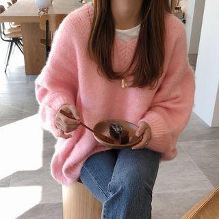 V-neck Boxy Sweater Pink - One Size