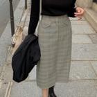 Flap Slit-front Long Plaid Skirt