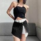 Halter Neck Asymmetrical Camisole Top / Mini Pencil Skirt
