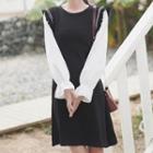 Mock Two-piece Long-sleeve Shift Dress Black - One Size