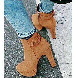 Faux Suede Buckled High-heel Ankle Boots