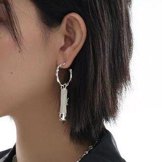 Asymmetrical Bamboo Drop Earring Silver - One Size