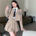 Plain Shirt / Cropped Blazer / Pleated Skirt / Tie / Set
