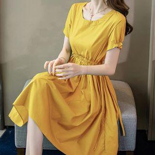 Frilled Trim Drawstring Short-sleeve Dress