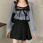 3/4-sleeve Plaid Blouse Black & White - One Size