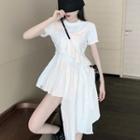Ruffled Short-sleeve Asymmetric Mini A-line Dress