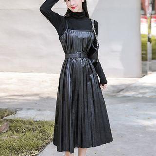 Long-sleeve Top / Spaghetti Strap Pleated Dress