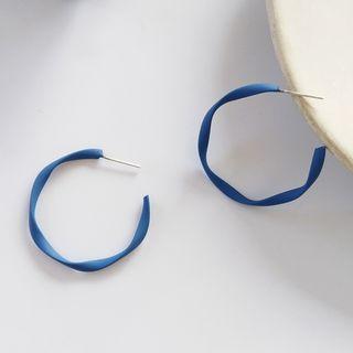 Twisted Alloy Open Hoop Earring 1 Pair - S925 Silver - Stud Earring - Blue - One Size