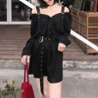 Cold-shoulder Long-sleeve Mini Shirtdress