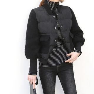 Snap-button Knit-sleeve Padded Jacket