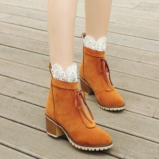 Lace Trim Chunky-heel Short Boots