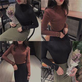 Ring Detail Mock Neck Long-sleeve T-shirt