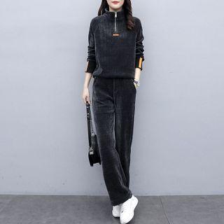 Set: Half-zip Corduroy Sweatshirt + Straight-leg Pants