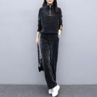 Set: Half-zip Corduroy Sweatshirt + Straight-leg Pants