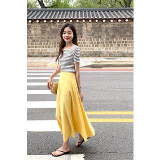 Linen Blend Maxi Flare Skirt Yellow - One Size