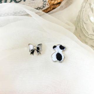 Bear Bow Leopard Print Asymmetrical Alloy Earring