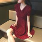 Striped V-neck Short-sleeve Slim-fit Dress