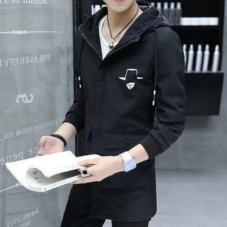Buttoned Hooded Trench Jacket Black - M