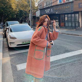 Contrast Trim Fleece Coat
