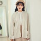 Bow Long-sleeved Pocketed Sweater Knitted Open-front Knit