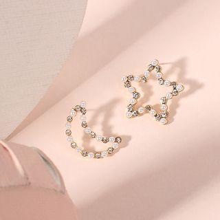 Non-matching Faux Pearl Moon & Star Earring Gold - One Size