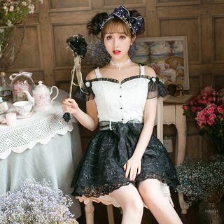 Cutout Shoulder Short-sleeve Chiffon Dress