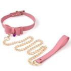 Faux Leather Buckled Bow Chain Accent Choker Pink - One Size