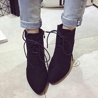 Velvet Block Heel Short Boots