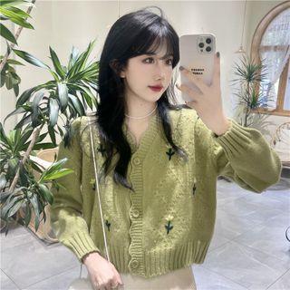 Floral Embroidered Scalloped Cardigan