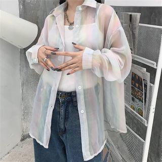 Iridescent Sheer Long-sleeve Shirt