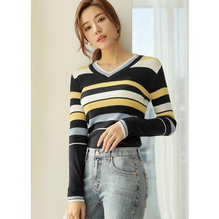 Stipe Slim Rib-knit Top