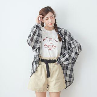 Long-sleeve Plaid Shirt 02 - Black - One Size