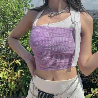 Halter-neck Camisole Top / Asymmetric Cropped Sweatshirt