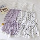 Set: Floral Cut Out Tank Top + High-waist Wide-leg Shorts