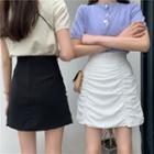 High-waist Shirred Plain Mini Skirt