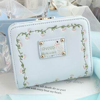 Embroidered Faux-leather Short Wallet