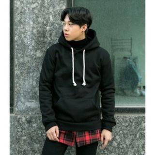Checked-hem Hooded Top