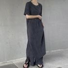 Short-sleeve Slit Midi Dress / Wide Leg Pants