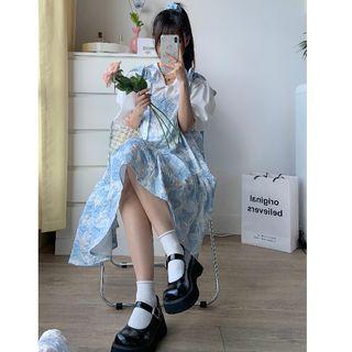 Floral Print Midi Overall Dress Floral - Blue - One Size
