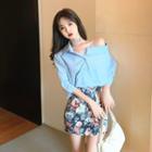 Long-sleeved Shirt / High Waist Floral Skirt