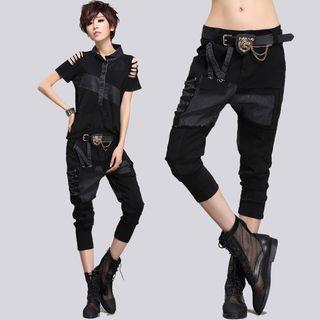 Cropped Strappy Slim-fit Jeans