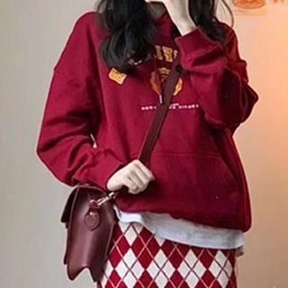 Lettering Hoodie / Argyle Mini Pencil Skirt / Set