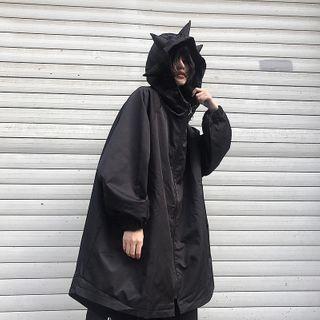 Horn-accent Zipped Hoodie