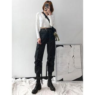 Buckled-accent Cargo Harem Pants