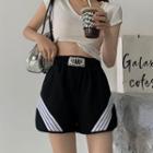 High-waist Lettering Panel Striped Sports Shorts